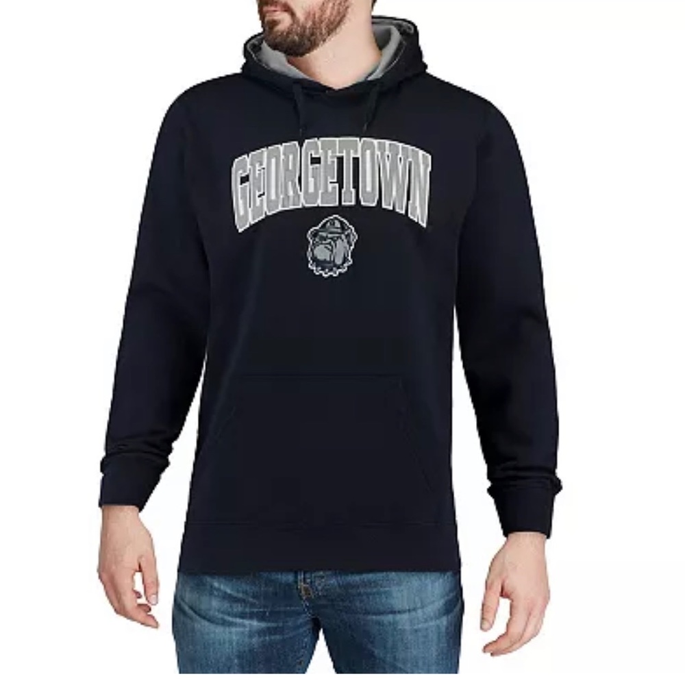 NEW Georgetown Hooded Embroidered  Hoya Bulldog Gray Blue Pullover Sweater XL
